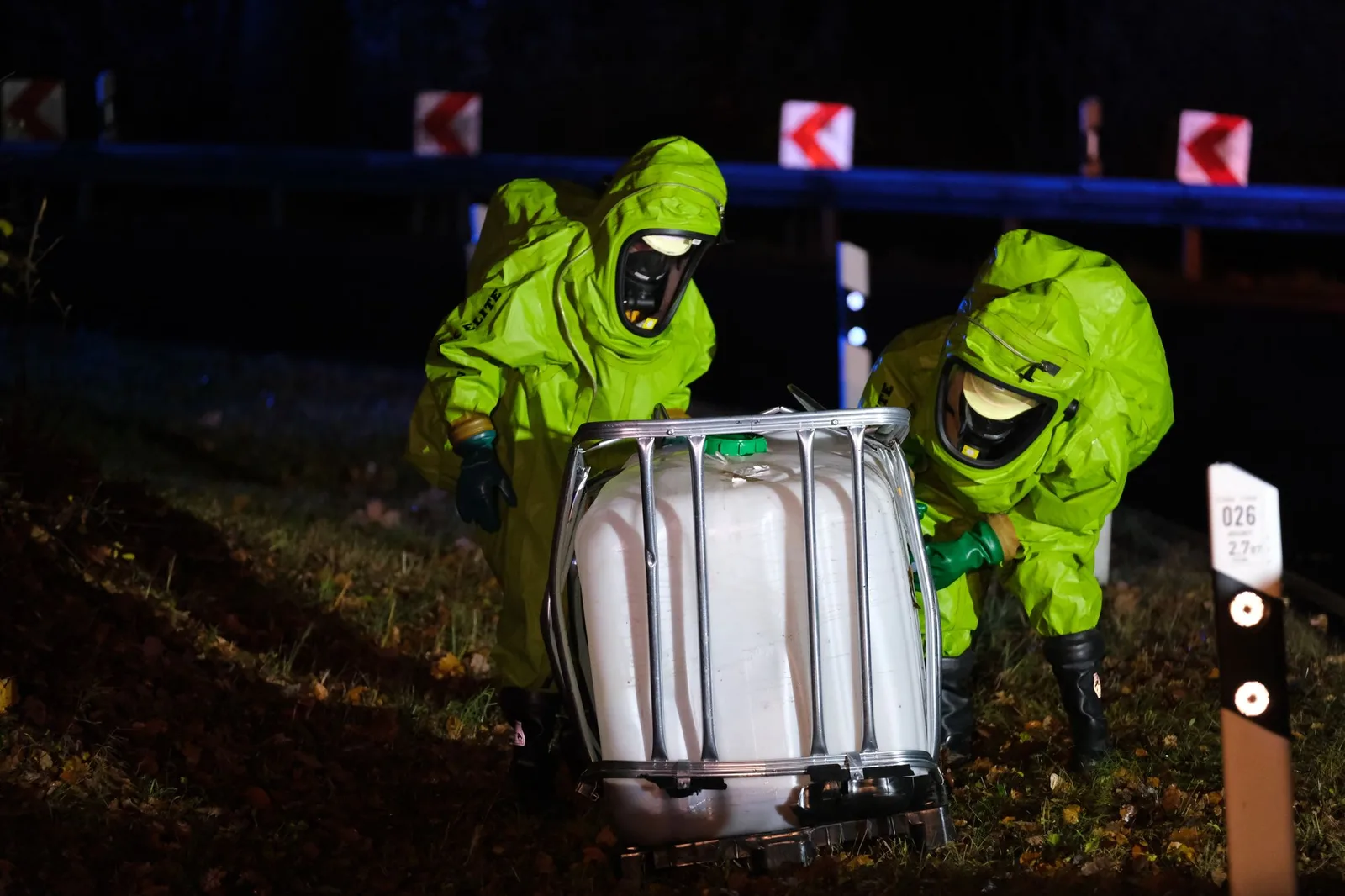 Spill response crew in protective suits