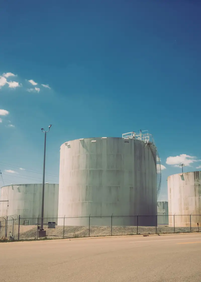 Storage tanks at a tank battery